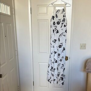 FAVLUX Backless Black and‎ White Floral Print Maxi  Long  Dress Women’s Size M